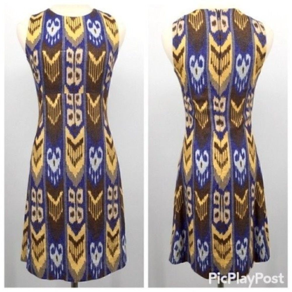 Tory Burch Kiersten Ikat print dress sleeveless Knee lenght Gillter Lined 2 BoxD